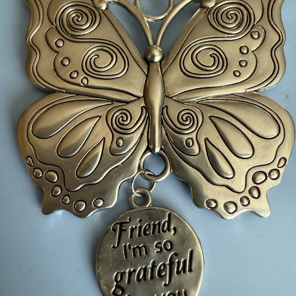 Silver and Gold Butterfly Necklace, purse charm, ornament, friendship charm - Picture 8 of 10